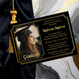 Elegant Black & Gold Photo Graduation Party
