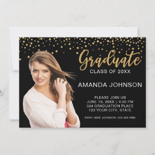 Elegant Black Gold Photo Graduation Party