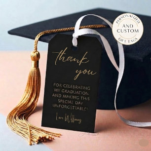 Elegant Black Gold Photo Graduation Thank You Favo Gift Tags