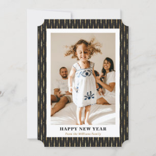 Elegant Black Gold Photo Happy New Year Card