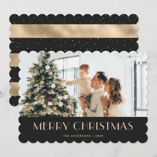 Elegant Black Gold Photo Merry Christmas Card