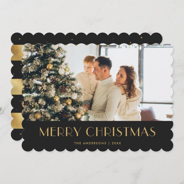 Elegant Black Gold Photo Merry Christmas Card (Front/Back)