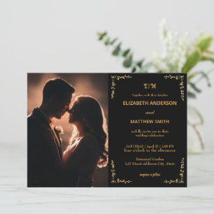 Elegant Black & gold photo romantic wedding Invitation