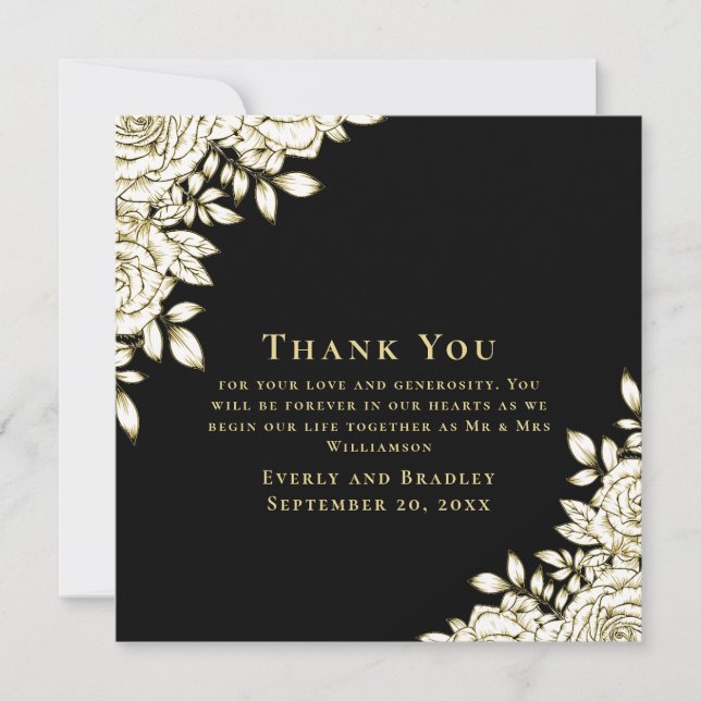 Elegant Black Gold Photo Thank You Card  (Front)