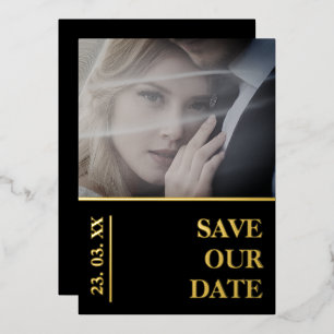 Elegant Black Gold Photo Wedding Save the Date