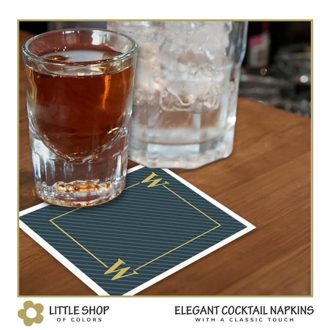 Elegant Black Gold Pinstripe Monogrammed Napkin (Creator Uploaded)