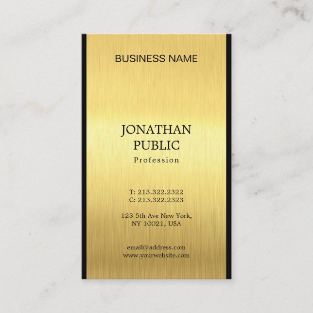 Elegant Black Gold Professional Chic Luxury Plain Business Card (Front)