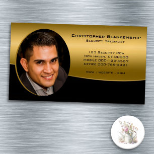 Elegant Black Gold Professional Custom Photo Magnetic Business Card