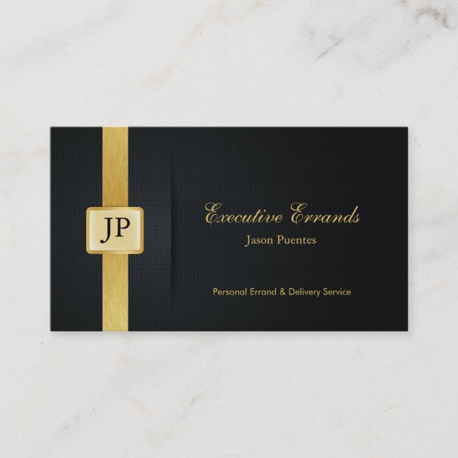 Elegant Black & Gold Professional Errand Service Business Card (Front)