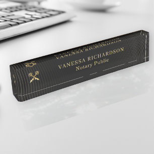 Elegant Black & Gold Professional Pen Logo Notary  Nameplate