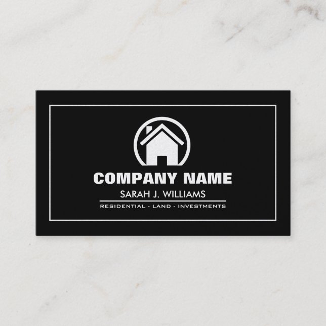 Elegant Black & Gold Professional Real Estate Business Card (Front)