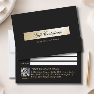 Elegant Black Gold QR Code Gift Certficate