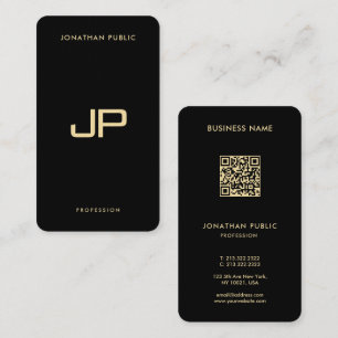 Elegant Black & Gold QR Code Luxury Premium Linen Business Card