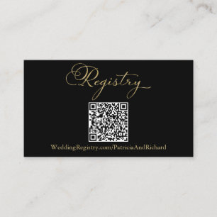 Elegant Black Gold QR Code Wedding Registry Enclosure Card