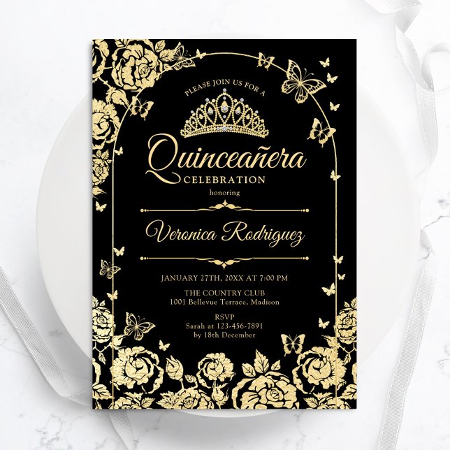 Elegant Black Gold Quinceanera Invitation (Creator Uploaded)