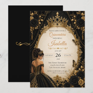 Elegant Black Gold Quinceañera Invitation