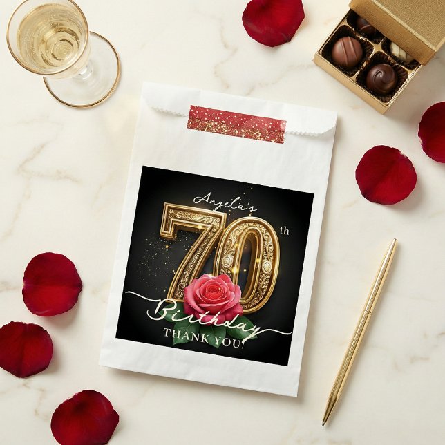 Elegant Black Gold Red Rose 70th Birthday Party Favour Bags (Creator Uploaded)