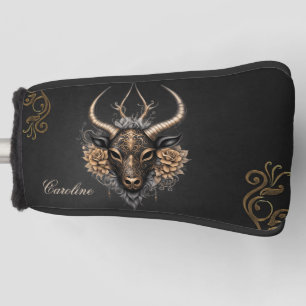 Elegant black gold reindeerhaed golf head cover