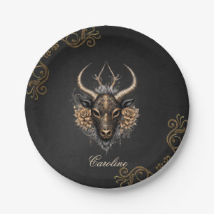 Elegant black gold reindeerhaed  paper plate