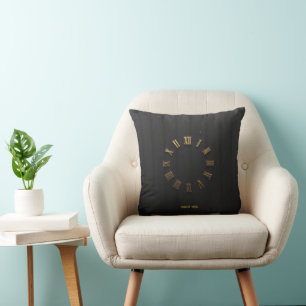 Elegant Black & Gold Roman Numeral Pillow