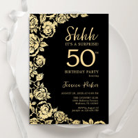 Elegant Black Gold Roses Surprise 50th Birthday