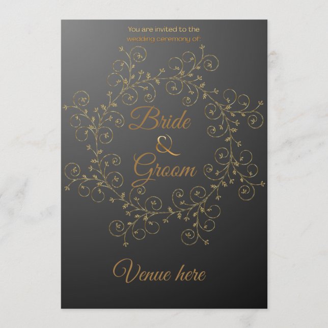 Elegant Black & Gold Royal Wedding Invite (Front)
