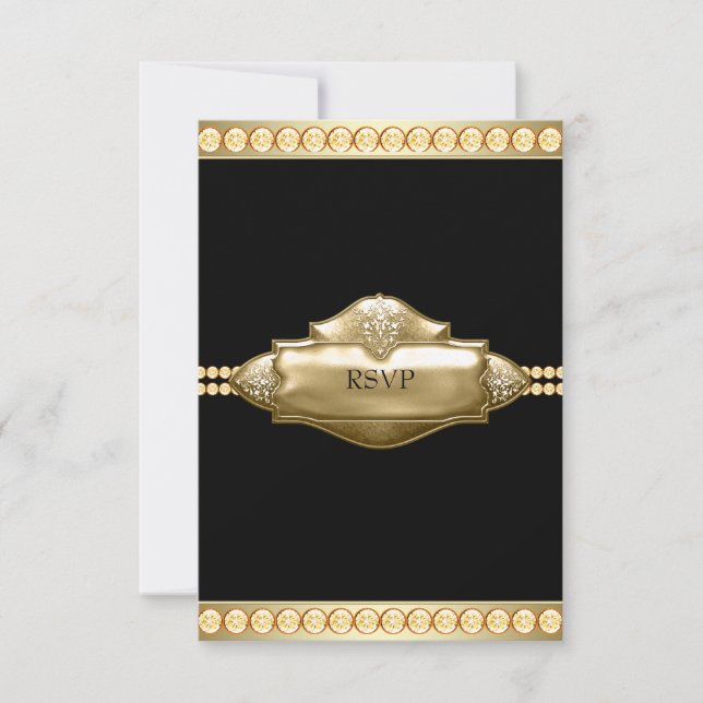 Elegant Black Gold RSVP Card (Front)