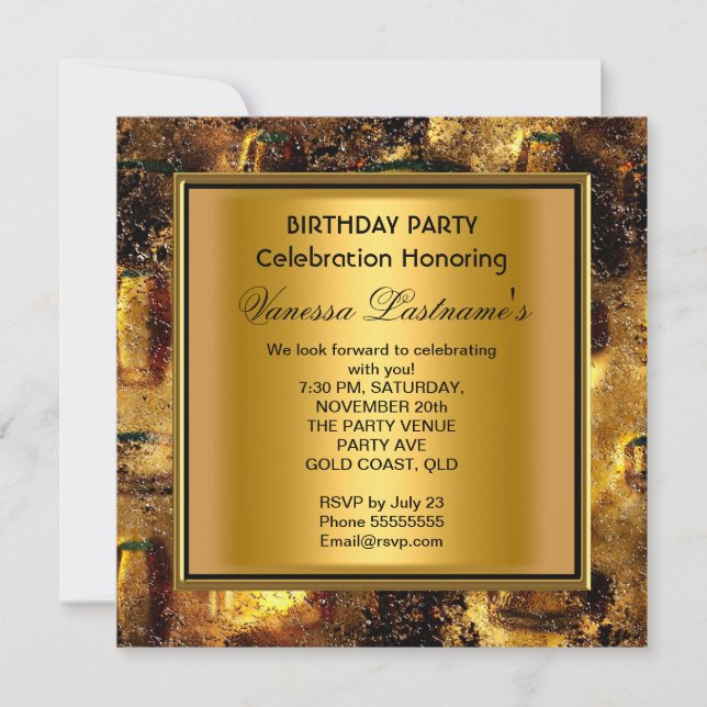 Elegant Black Gold Rusty Metal Look Birthday Party Invitation (Front)