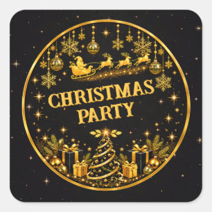 Elegant Black Gold Santa Christmas Party Sticker
