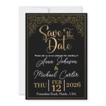 Elegant Black & Gold Save the Date Beach Wedding I