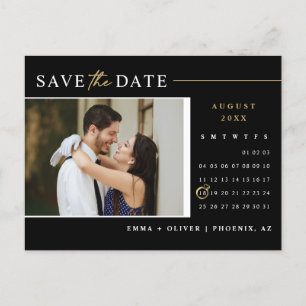 Elegant Black Gold Save the Date Calendar QR Code Postcard