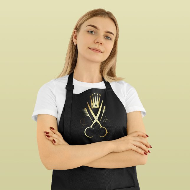 Elegant Black & Gold Scissor Hair stylist Salon  Apron (Creator Uploaded)