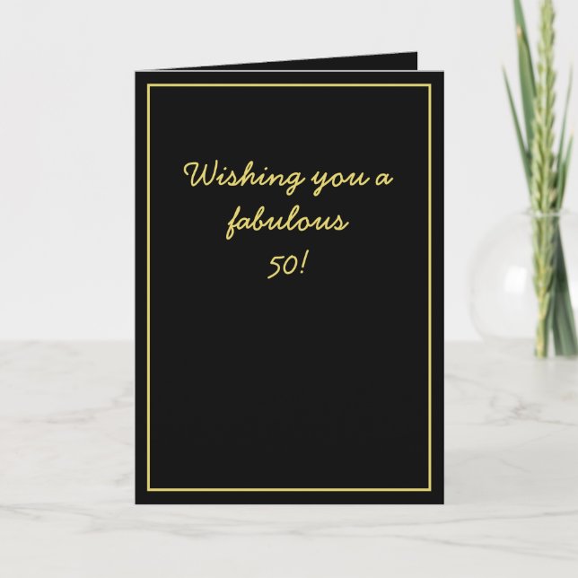 Elegant Black & Gold Script Brother 50th Birthday Card (Front)