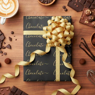 Elegant Black Gold Script Chocolate Business Wrapping Paper