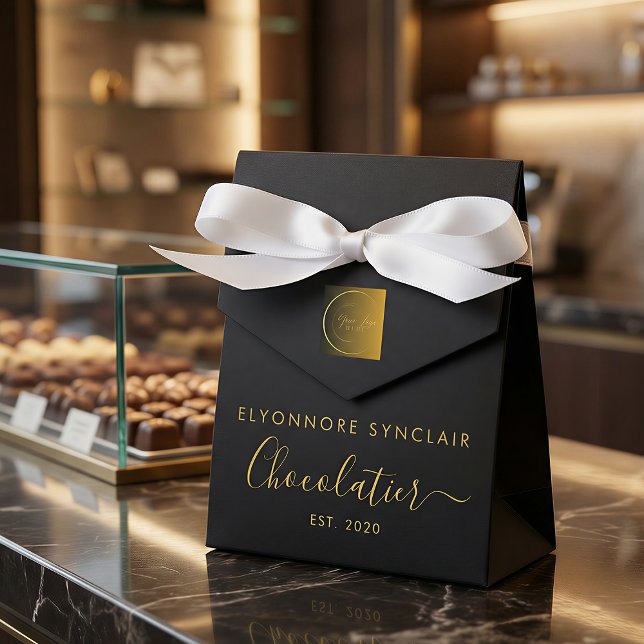 Elegant Black Gold Script Chocolatier Qr Code Favour Box (Creator Uploaded)