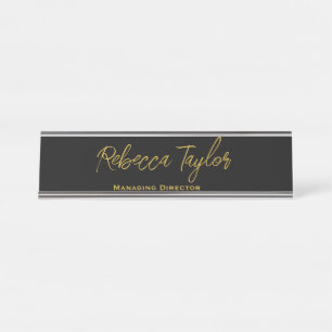 Elegant Black & Gold Script Desk Name Plate