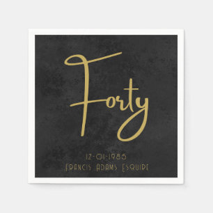 Elegant Black & Gold Script Forty Modern Birthday Napkin