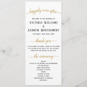 Elegant Black Gold Script Minimal Wedding Ceremony Programme
