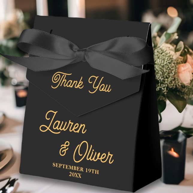 Elegant Black Gold Script Minimalist Wedding Favour Box (Creator Uploaded)