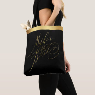 Elegant Black Gold Script Mother of the Bride Tote