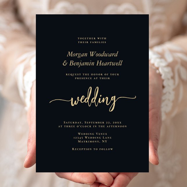 Elegant Black Gold Script QR Code Wedding Invitation (Creator Uploaded)