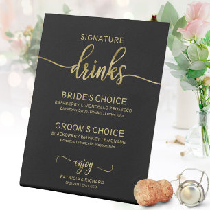 Elegant Black Gold Script Signature Drinks Sign