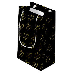 Elegant Black Gold Script Small Gift Bag