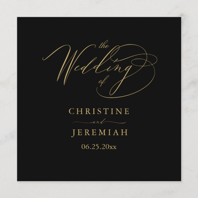 Elegant Black Gold Script Typography Wedding Programme (Front)