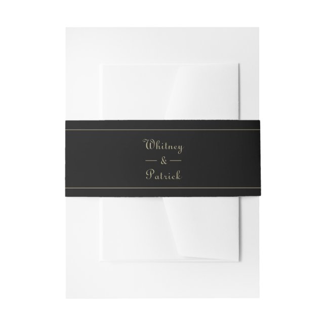 Elegant Black & Gold Script Wedding Invitation Belly Band (Front Example)