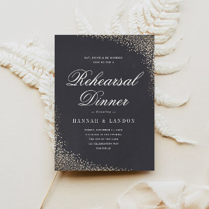 Elegant Black Gold Script Wedding Rehearsal Dinner Invitation