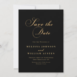 Elegant Black Gold Script Wedding Save The Date