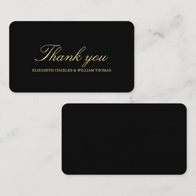 Elegant Black & Gold Script Wedding Thank You Card (Front/Back)