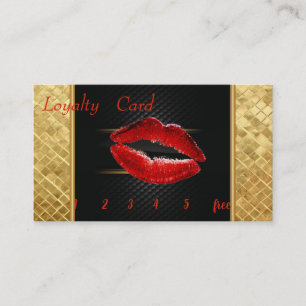 Elegant Black,Gold Sequin Red Lips,  Loyalty Card