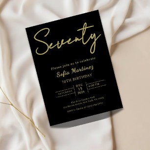 Elegant Black & Gold Seventy 70th Birthday Invitation